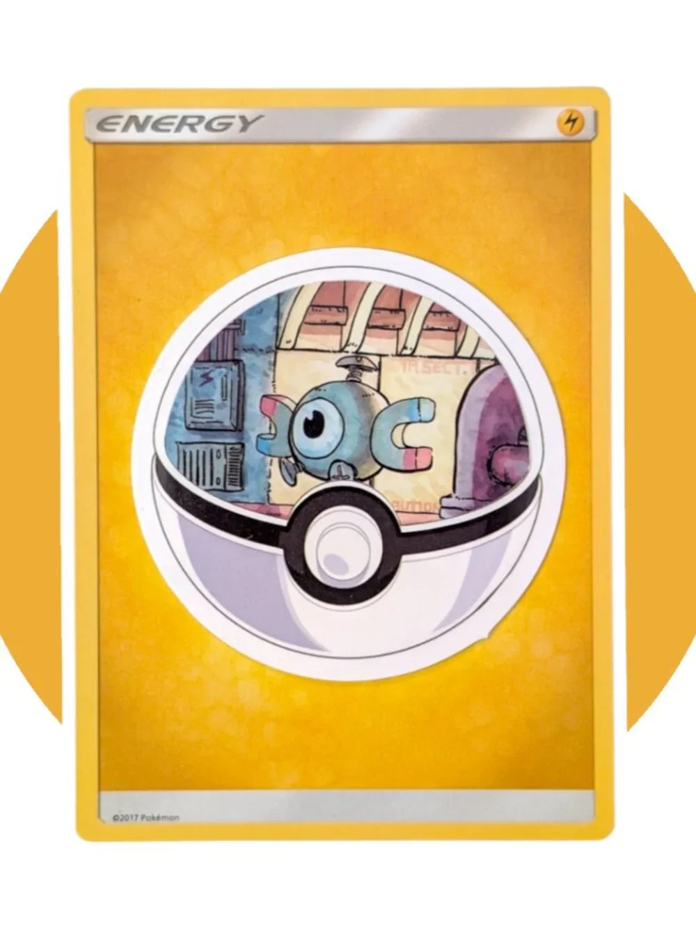 Anime Pokémon Vinyl Sticker (A32): Magnemite with Lightning Energy Card